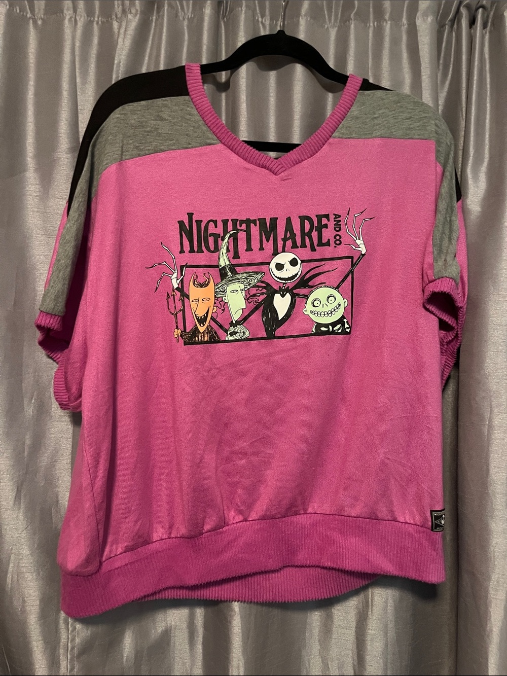 Disney Nightmare Before Christmas Pink & Gray Short-Sleeve Sweatshirt